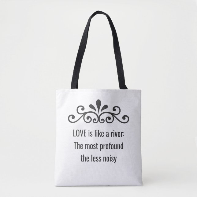 Tote Bag Vecteur floral, Texte d'amour sur blanc (Devant)