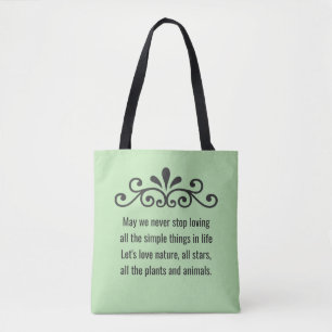 Tote Bag Vecteur floral, texte Nature Love sur fond vert ci