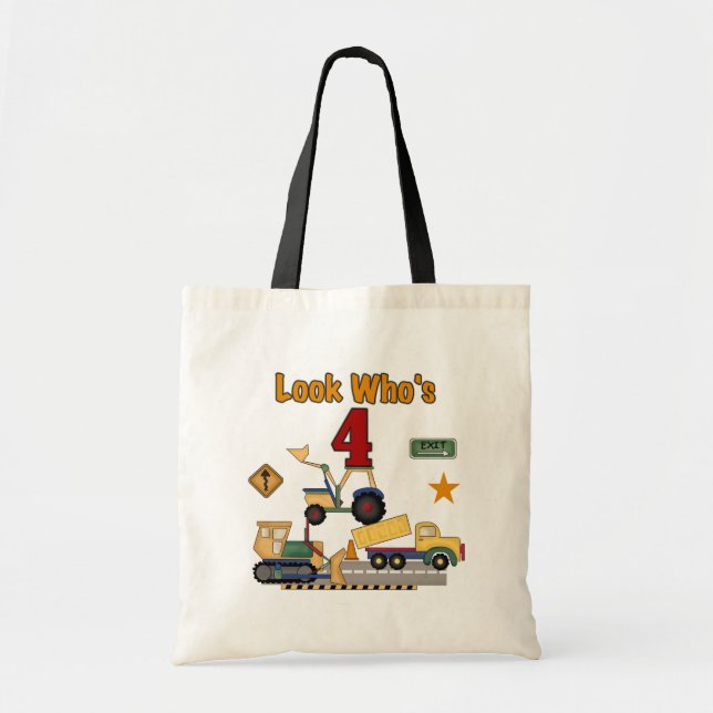 Tote Bag Véhicules de construction 4e chemises d'anniversai (Devant)