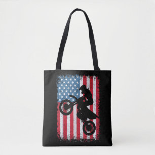 Tote Bag Vélo Tout Terrain Drapeau Américain Motocross Bike