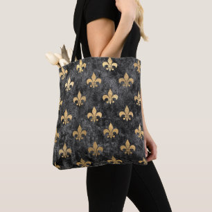 Tote Bag Velours noir Fleur de Lis Mardi Gras Orleans