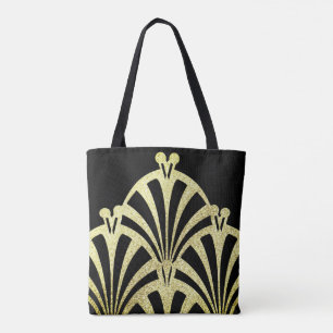 Tote Bag Ventilateur Art déco motif or noir élégant vintage