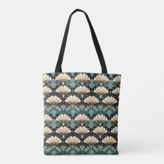 Tote Bag Ventilateur Art Déco Turquoise Foncé Motif