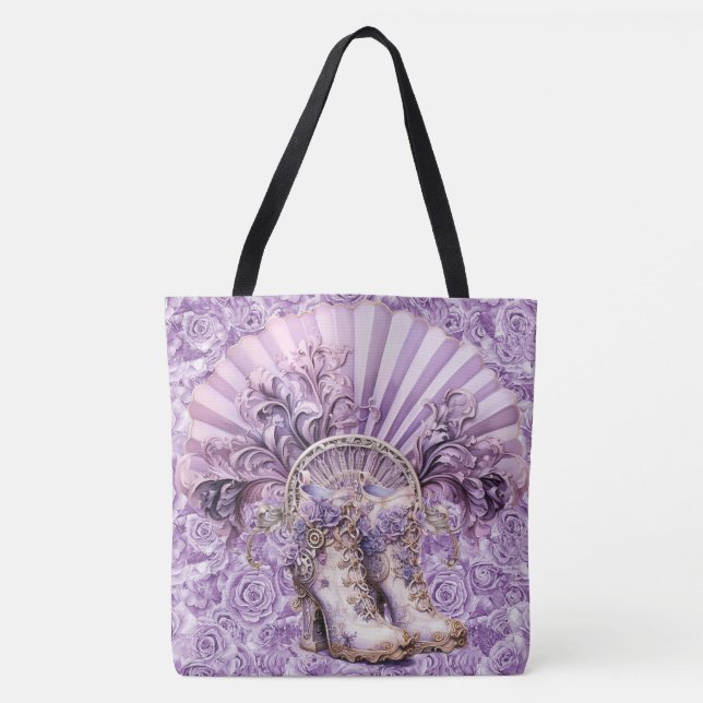 Tote Bag Ventilateur Lilac Steampunk et bottes grand Fourre (Devant)