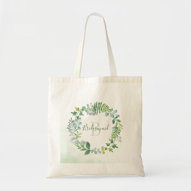 Tote Bag Verdure Foliage Wreath Aquarelle Bridesmaid (Devant)