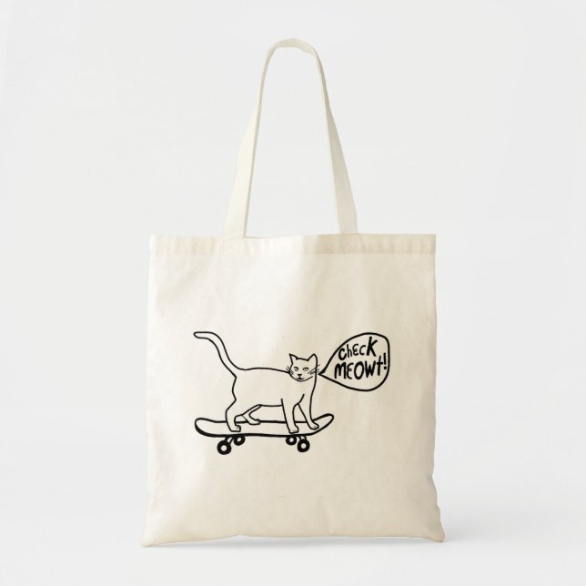 Tote Bag Vérifier Meowt Punny Skateboard Chat noir blanc (Devant)