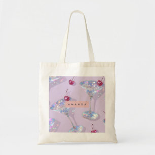 Tote Bag Verre à Martini iridescent personnalisé avec paill