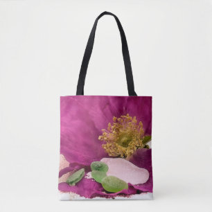Tote Bag Verre marin et rose de plage - fourre-tout