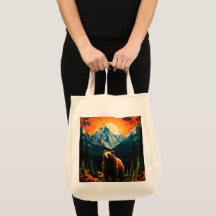 Tote Bag Verre tendu Faune Montagne Ours couché de soleil