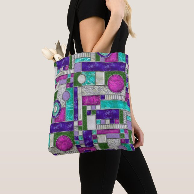 Tote Bag Verre Turquoise Art déco rose (De près)