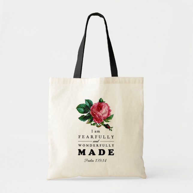 Tote Bag Verse de la Bible avec peur et merveilleusement fa (Devant)