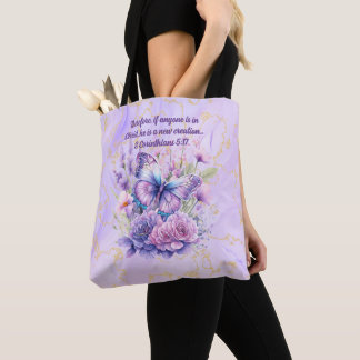Tote Bag Verset De La Bible De Marbre Violet Et Papillon