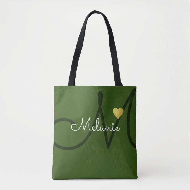 Tote Bag vert amour monogramme (Devant)