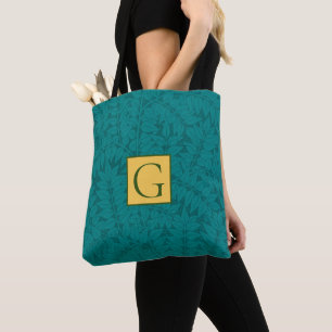 Tote Bag Vert bleu, Feuille botanique Turquoise Motif