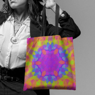Tote Bag Vert et bleu rétro Mandala Flower