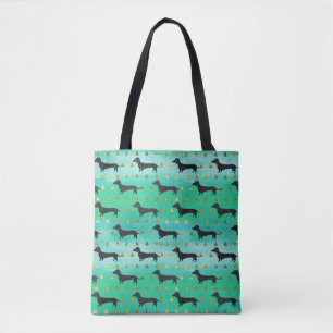 Tote Bag Vert et motif de teckel d'or