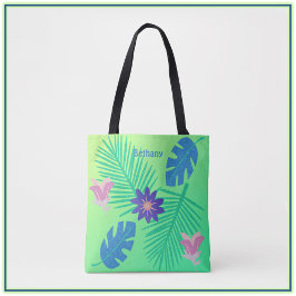 Tote Bag Vert rose moderne et violet tropique