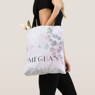 Tote Bag Vert Sauge Clair Feuillage Rose Pâle