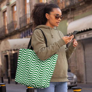 Tote Bag Vertes et blancs Grandes ondées Psychedéliques Hyp