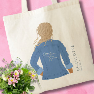 Tote Bag Veste Denim tirée à la main Blonde cheveux Matron