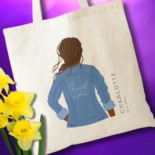 Tote Bag Veste en denim amusante Cheveux noirs et peau Demo