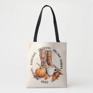 Tote Bag Vibes D'Automne Cosy - Bottes, Épices Citrouilles,
