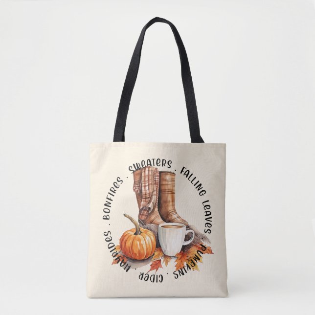 Tote Bag Vibes D'Automne Cosy - Bottes, Épices Citrouilles, (Devant)