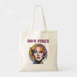 Tote Bag Vibes de Diva, visage de femme, couleurs pastel mo