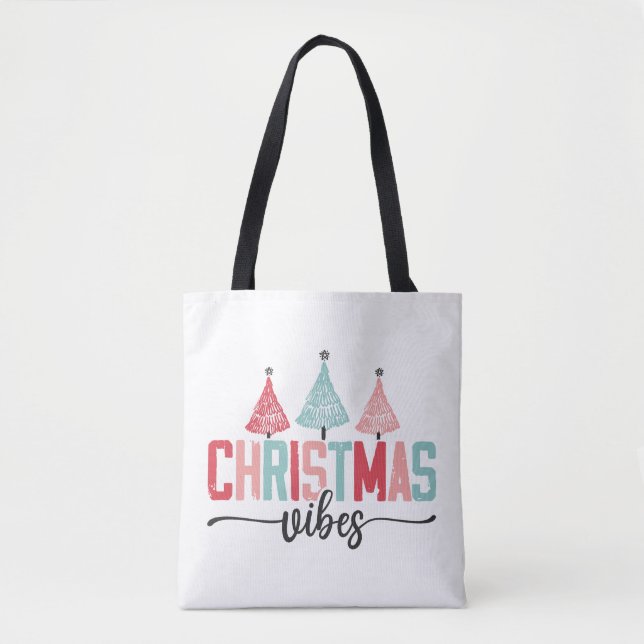 Tote Bag Vibes de Noël - Festive Tree Design (Devant)