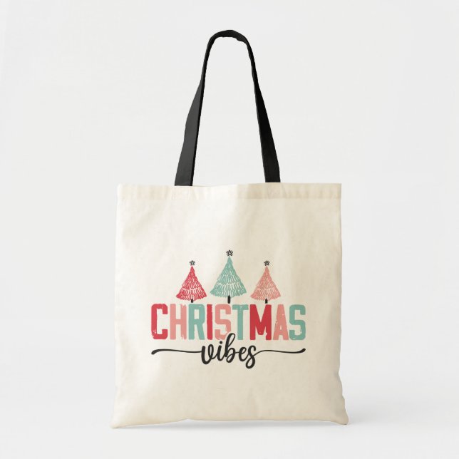 Tote Bag Vibes de Noël - Festive Tree Design (Devant)