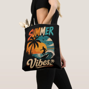 Tote Bag Vibes d'été Rétro Surf Coucher de soleil