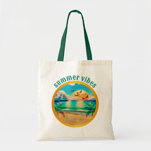 Tote Bag Vibes d'été, Tropical Beach Sunset Design (Devant)