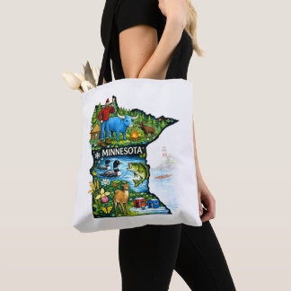 Tote Bag Vibrant Minnesota State Map-Paul Bunyan/Northwoods