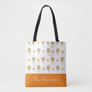 Tote Bag Vibrant Orange Tennis Amusant Personnalisé Joueur 