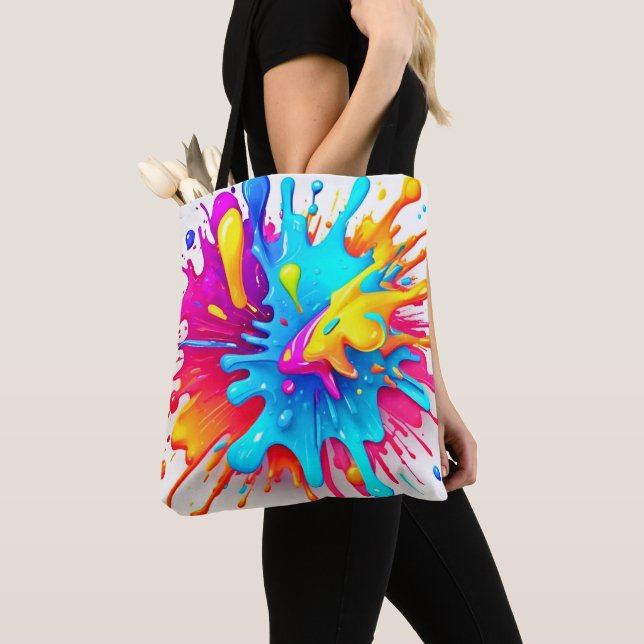 Tote Bag Vibrant Peinture néon art éclatant (De près)
