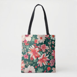 Tote Bag Vibrant rose-rouge et Fleurs blanches délicates
