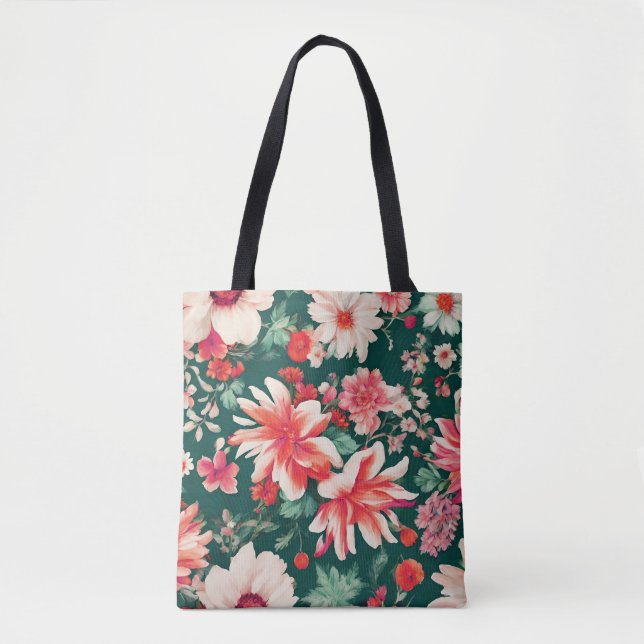 Tote Bag Vibrant rose-rouge et Fleurs blanches délicates (Devant)