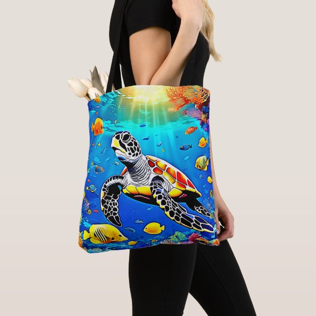 Tote Bag Vibrant Turtle Reef Life (De près)