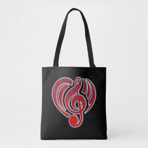 Tote Bag Vibrations Amour Musical Cœur Rouge Note De Musiqu
