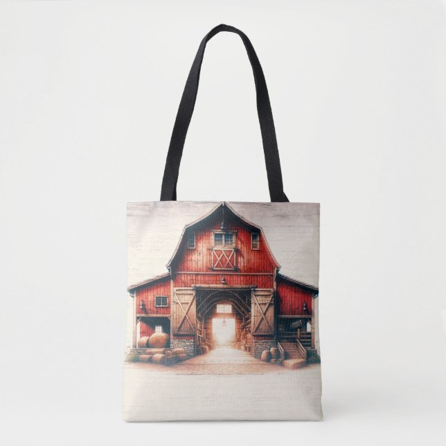 Tote Bag Vieille grange rouge Rustique de campagne (Devant)