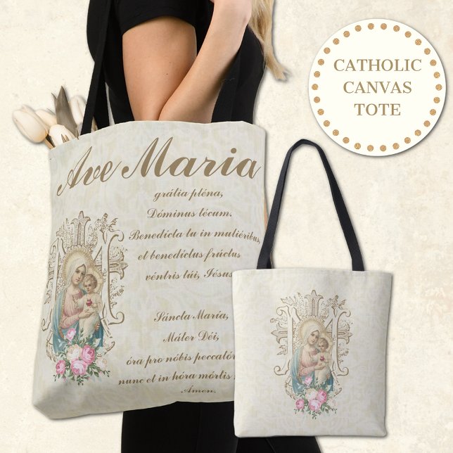 Tote Bag Vierge catholique Marie Ave Maria Bébé Jésus Flora (Share your love for Our Blessed Mother, Our Lady of Salvation. )