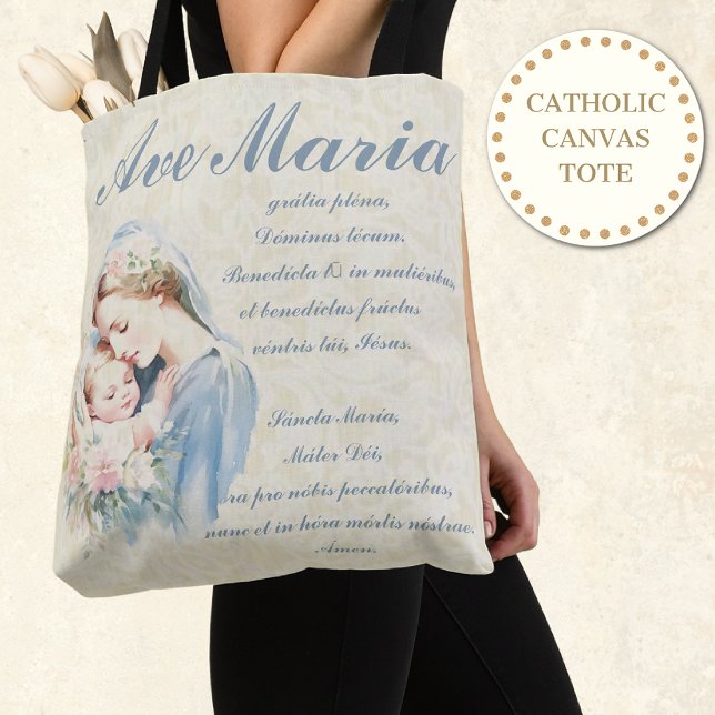 Tote Bag Vierge catholique Marie Ave Maria Bébé Jésus Flora (Créateur téléchargé)