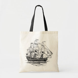 Tote Bag Vieux galion pirate, esquisse d'un navire de 74 ca