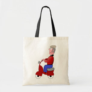 Tote Bag Vieux Monsieur Drôle Chevauchant un Scooter Rouge