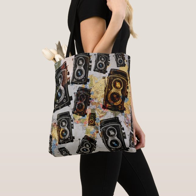 Tote Bag Vieux Motif Caméra de voyage (De près)