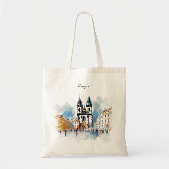 Tote Bag Vieux Prague, aquarelle (Devant)