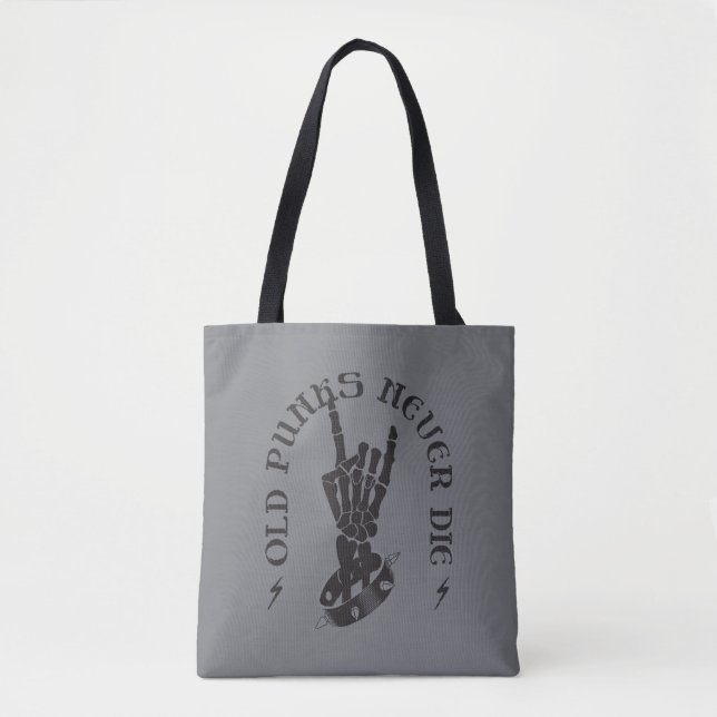 Tote Bag Vieux Punks Ne Meurent Jamais Skeleton Rock Sur Go (Devant)