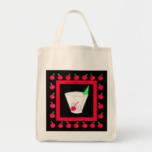 Tote Bag Vieux style rétro Boire Cerises rouges sur Noir