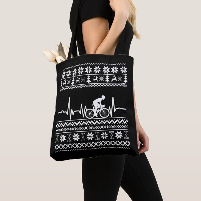 Tote Bag Vilain pull Joyeux Noël à vélo (De près)