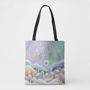 Tote Bag Village d'hiver pastel de Noël Maisons enneigées
